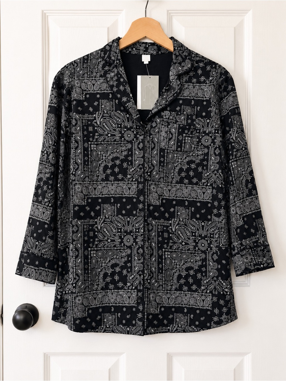 Joie NWT Bandana Paisley Button Front Sleep Shirt Pajama Top Black M
